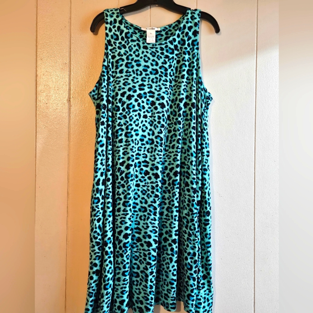 K. Jordan Teal Leopard Print Midi Dress - Size XL